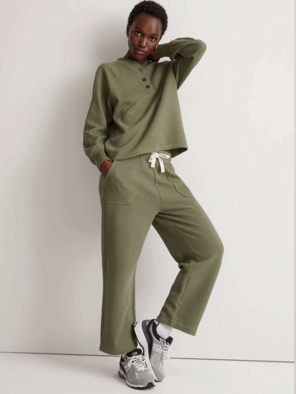 Madewell Textured Waffle Straight Sweatpants XL Faded Palm
